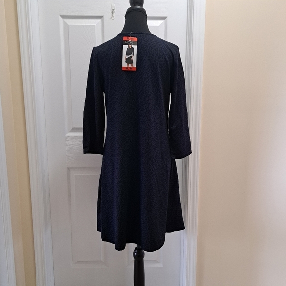 New! Rachel Roy Knit Dress Black Blue Animal Print Womens Medium 3/4 Sleeve - Picture 4 of 10